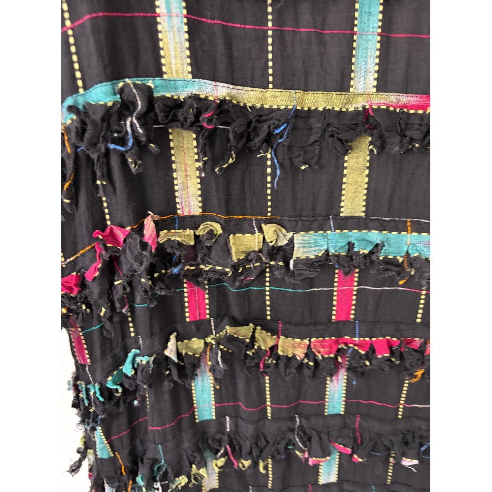 Paula Sweet Womens Muslin Mink Fringe Shredded Jacket L Multi Color Art To Wear - Picture 5 of 7